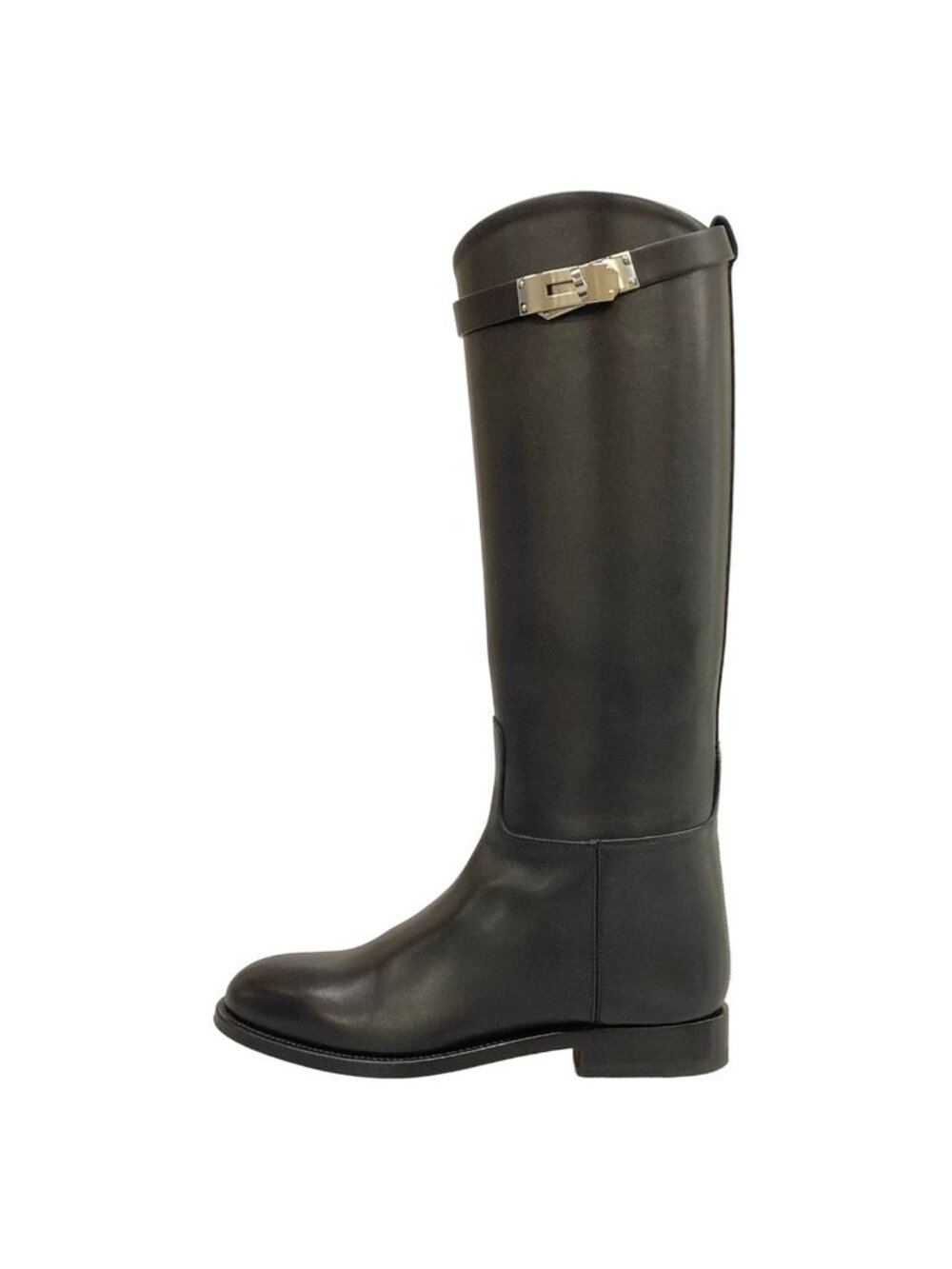 Hermes Long Boots Jumping Black Kelly Buckle Silver Leather